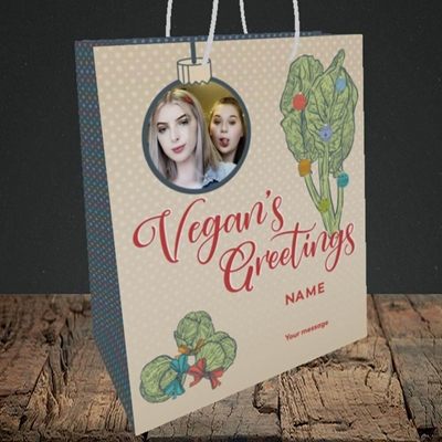 Picture of Vegan's Greetings, Christmas Design, Medium Portrait Gift Bag
