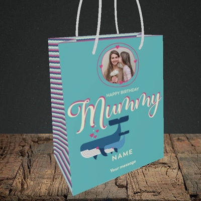 Picture of Mummy Whale, Birthday Design, Small portrait Gift Bag