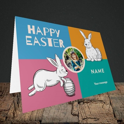 Picture of 4 Colour Bunnies, Easter Design, Landscape Greetings Card