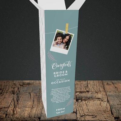 Picture of Peg & Polaroid Teal B&G, Wedding Design, Upright Bottle Box