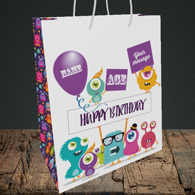 Picture of Monster, (Without Photo and editable age) Birthday Design, Medium Portrait Gift Bag