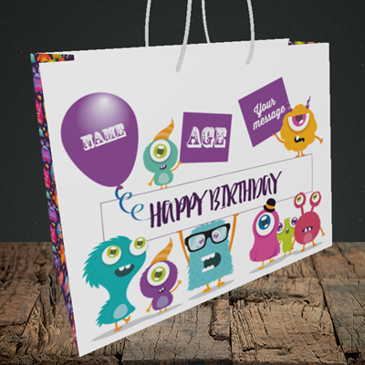 Picture of Monster, (Without Photo and editable age) Birthday Design, Medium Landscape Gift Bag