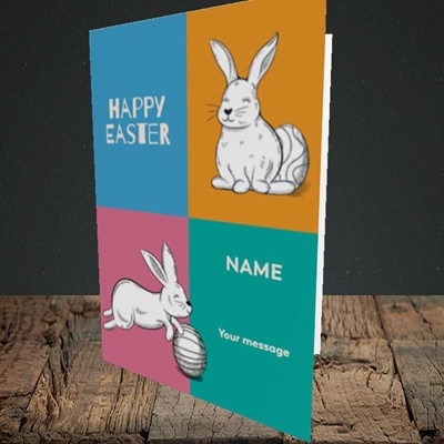 Picture of 4 Colour Bunnies(Without Photo), Easter Design, Portrait Greetings Card