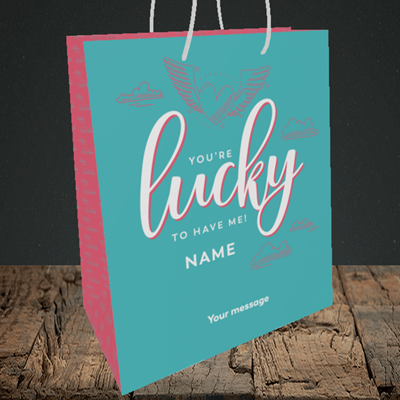 Picture of Lucky To Have Me, (Without Photo) Valentine's Design, Medium Portrait Gift Bag