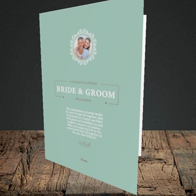 Picture of Traditional Foliage Teal B&G, Wedding Design, Portrait Greetings Card