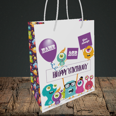 Picture of Monster, (Without Photo and editable age) Birthday Design, Small Portrait Gift Bag
