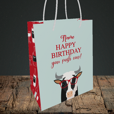 Picture of Cow, (Without Photo) Birthday Design, Small Portrait Gift Bag