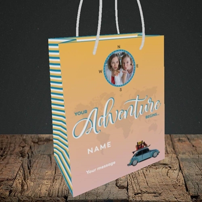 Picture of Adventure Begins, Leaving Design, Small Portrait Gift Bag