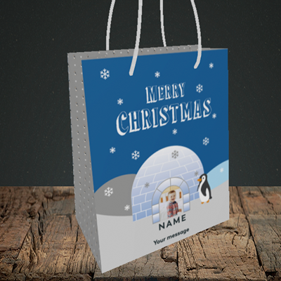 Picture of Igloo Penguin, Christmas Design, Small Portrait Gift Bag