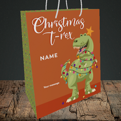 Picture of T-Rex, (Without Photo)Christmas Design, Medium Portrait Gift Bag