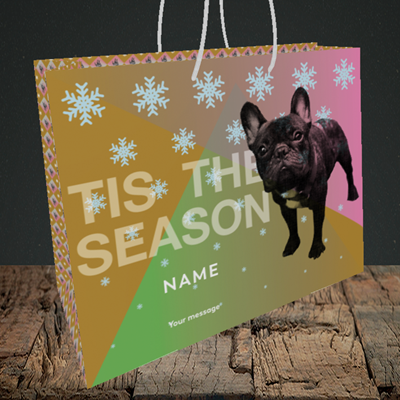 Picture of Tis The Frenchie(Without Photo), Christmas Design, Medium Landscape Gift Bag