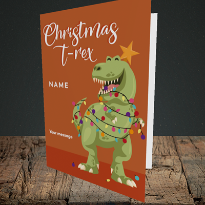 Picture of T-Rex, (Without Photo) Christmas Design, Portrait Greetings Card
