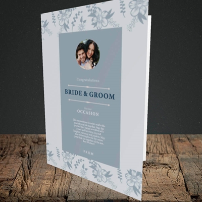 Picture of Floral Strip Edges - Pale Blue  B&G, Wedding Design, Portrait Greetings Card