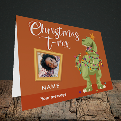 Picture of T-Rex, Christmas Design, Landscape Greetings Card