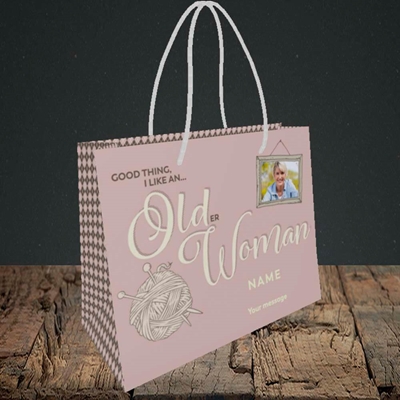 Picture of Older Woman, Birthday Design, Small Landscape Gift Bag