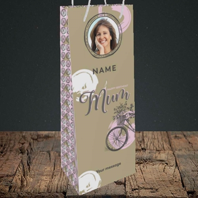 Picture of Mum and Bike, Birthday Design, Bottle Bag