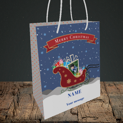 Picture of Sleigh Of Presents, Christmas Design, Small Portrait Gift Bag