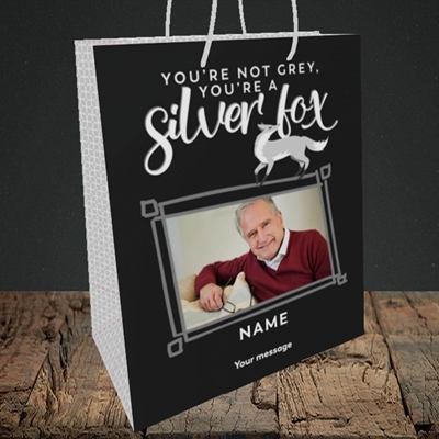 Picture of Silver Fox, Birthday Design, Medium Portrait Gift Bag