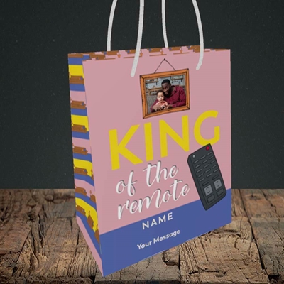 Picture of King Of The Remote, Father's Day Design, Small Portrait Gift Bag