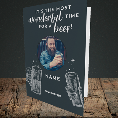 Picture of Time for a Beer, Christmas Design, Portrait Greetings Card