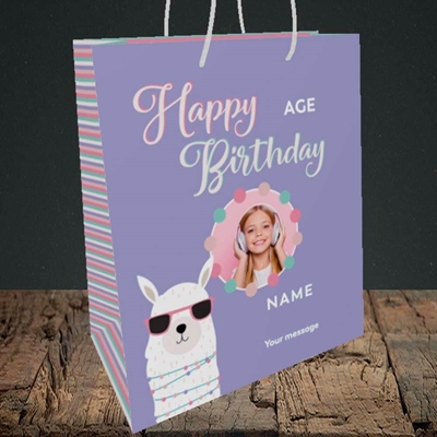 Picture of Cool Lama, Birthday Design, Medium Portrait Gift Bag
