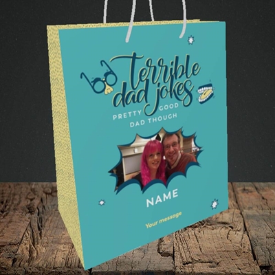 Picture of Terrible Dad Jokes, Father's Day Design, Medium Portrait Gift Bag