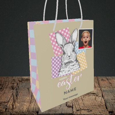 Picture of Patchwork Rabbit, Easter Design, Small Portrait Gift Bag
