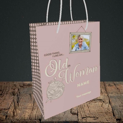 Picture of Older Woman, Birthday Design, Small portrait Gift Bag