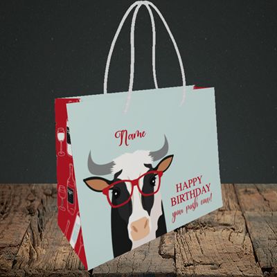 Picture of Cow, (Without Photo) Birthday Design, Small Landscape Gift Bag