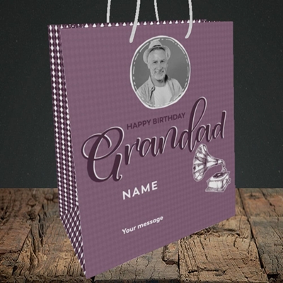 Picture of Grandad Gramophone, Birthday Design, Medium Portrait Gift Bag
