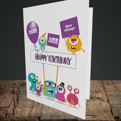 Picture of Monster, (Without Photo and editable age) Birthday Design, Portrait Greetings Card