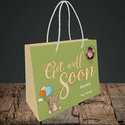 Picture of Bear with Balloons, Get Well Soon Design, Small Landscape Gift Bag