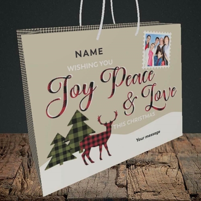 Picture of Joy Peace & Love, Christmas Design, Medium Landscape Gift Bag