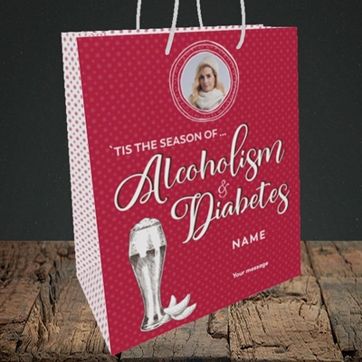 Picture of Alcoholism & Diabetes, Christmas Design, Medium Portrait Gift Bag