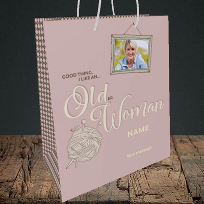Picture of Older Woman, Birthday Design, Medium Portrait Gift Bag