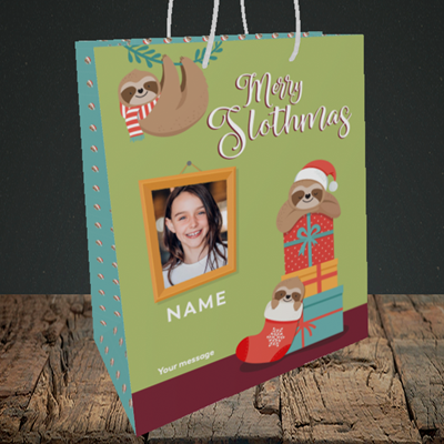 Picture of Slothmas, Christmas Design, Medium Portrait Gift Bag