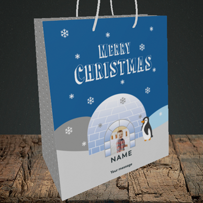 Picture of Igloo Penguin, Christmas Design, Medium Portrait Gift Bag