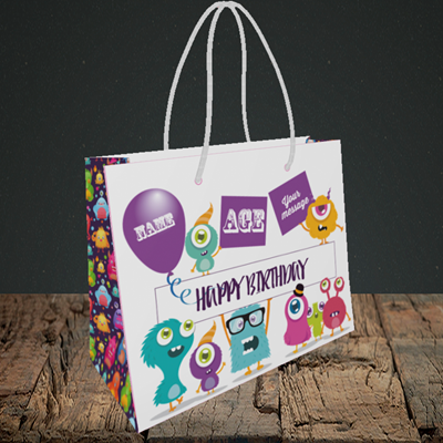 Picture of Monster, (Without Photo and editable age) Birthday Design, Small Landscape Gift Bag