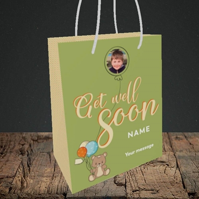 Picture of Bear with Balloons, Get Well Soon Design, Small Portrait Gift Bag