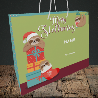 Picture of Slothmas, (Without Photo) Christmas Design, Medium Landscape Gift Bag