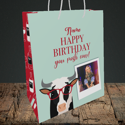 Picture of Cow, Birthday Design, Medium Portrait Gift Bag
