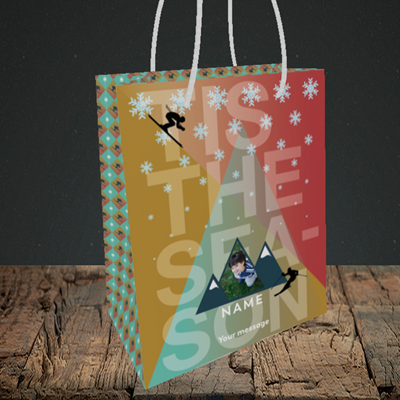 Picture of Tis The Skier, Christmas Design, Small Portrait Gift Bag