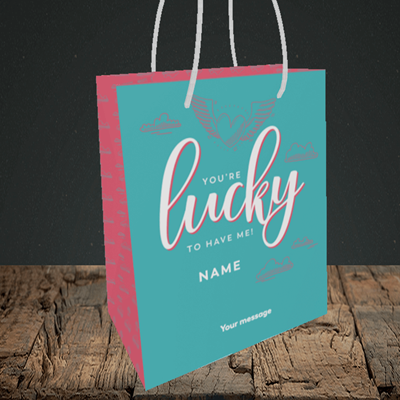 Picture of Lucky To Have Me, (Without Photo) Valentine's Design, Small Portrait Gift Bag