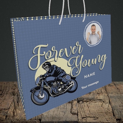 Picture of Forever Young (Motorbike), Birthday Design, Medium Landscape Gift Bag