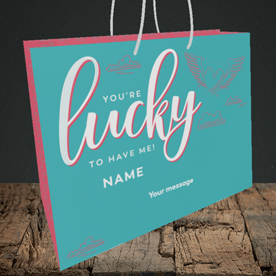 Picture of Lucky To Have Me, (Without Photo) Valentine's Design, Medium Landscape Gift Bag