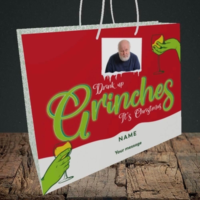 Picture of Drink Up Grinches, Christmas Design, Medium Landscape Gift Bag