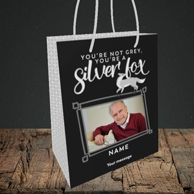 Picture of Silver Fox, Birthday Design, Small portrait Gift Bag