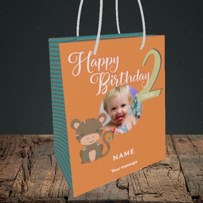 Picture of Little Monkey's 2nd, Birthday Design, Small Portrait Gift Bag