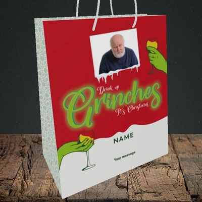 Picture of Drink Up Grinches, Christmas Design, Medium Portrait Gift Bag