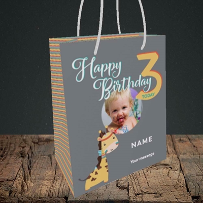 Picture of Giraffe's 3rd, Birthday Design, Small Portrait Gift Bag